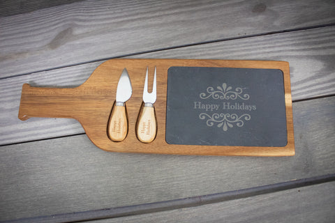 Slate Wood Cheese Board with Happy Holidays- Firebird Group, Inc.