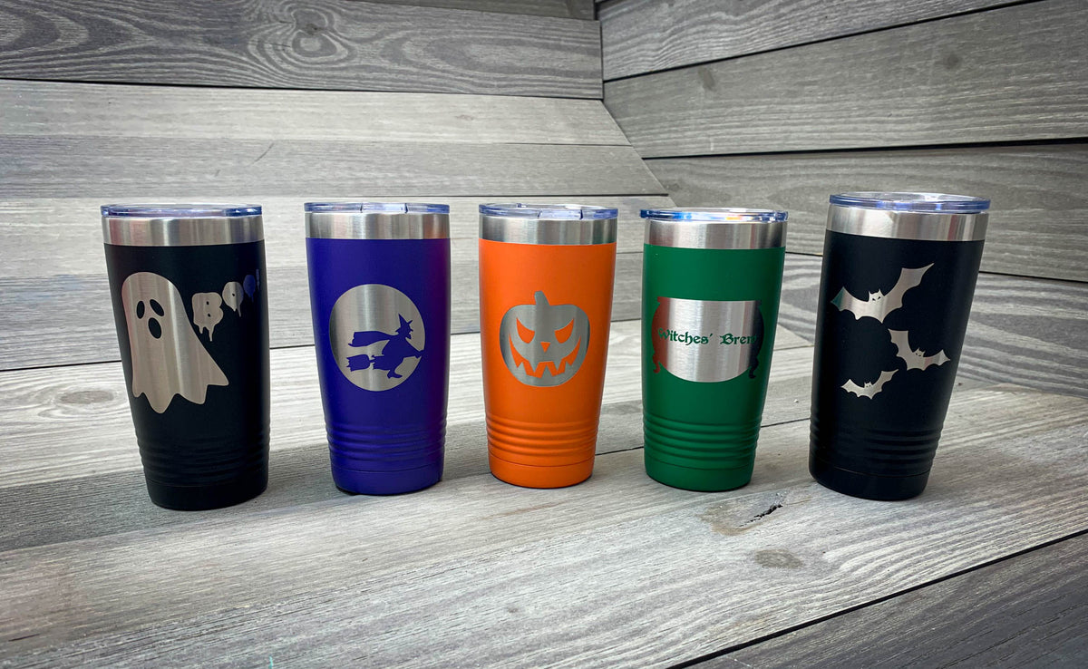 New Acrylic Halloween Tumbler with Cover Choice Black & Orange or