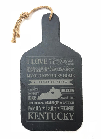 Slate Cutting Board with Kentucky Sayings and Collage Laser Engraved