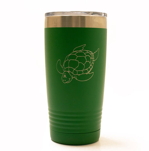 Green 20oz Tumbler with Turtle Laser Engraved