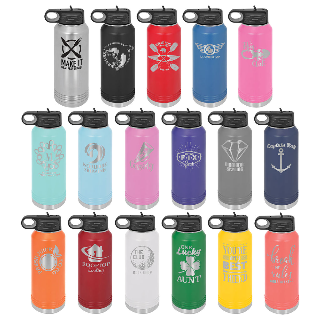 32oz Double Wall Flip Top Water Bottle With Straw, Polar Bear, Personalized  Engraving Included 